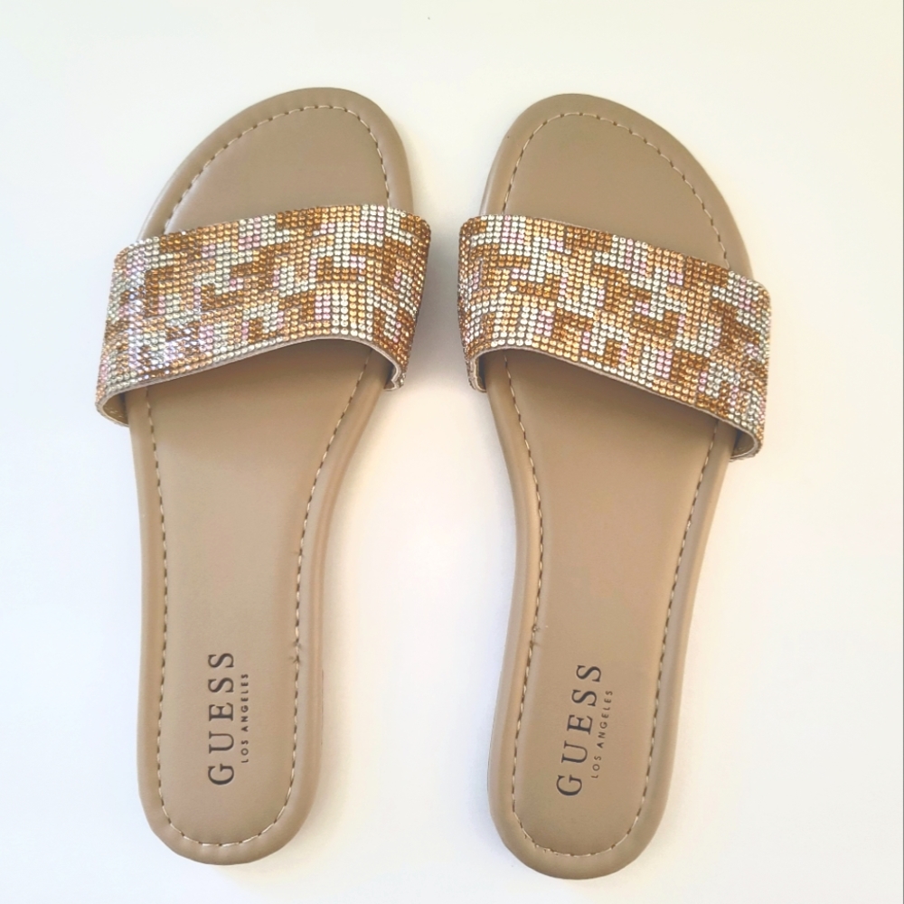Guess rhinestones slide slip-on sandals with rhinestone straps
